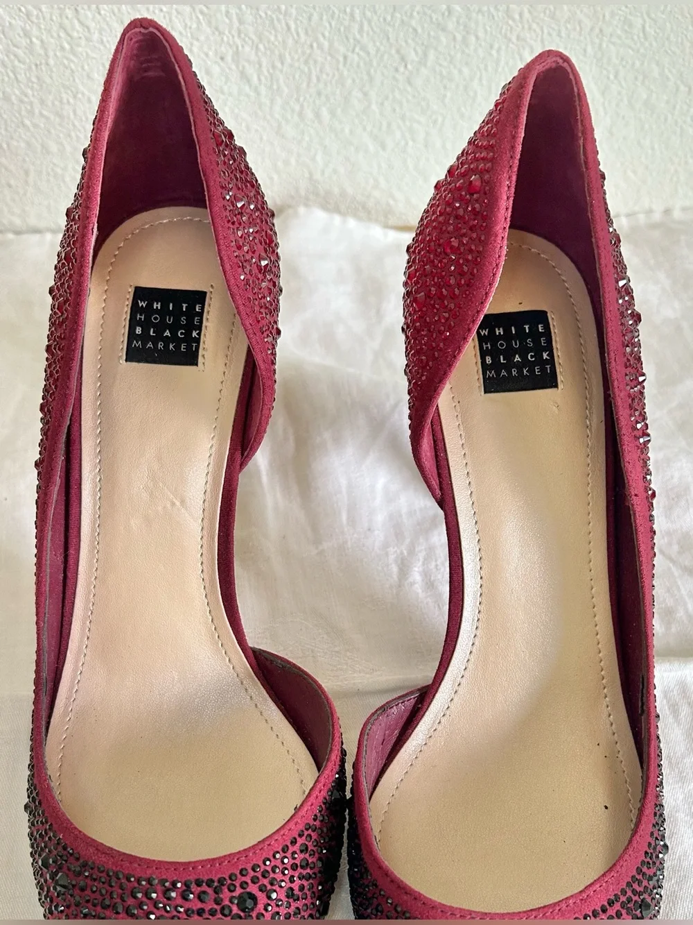 White House Black Market Ella Grenadine Red Rhinestone d'Orsay WHBM Pumps Size 9
